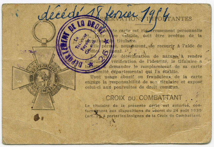 Carte du Combattant.