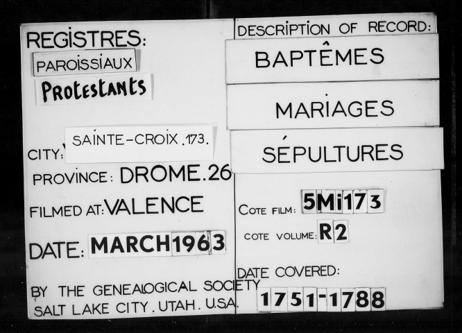 Baptêmes, mariages, sépultures (1751-1788).