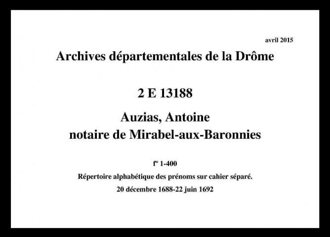 20 décembre 1688-22 juin 1692