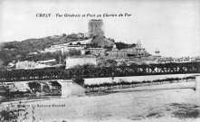 Crest.- Vue de la ville et du pont ferroviaire sur la Drôme.