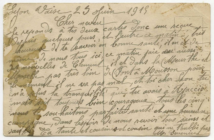 Lettres reçues de ses tantes maternelles, Louise Blanc et Marie Sévenier.