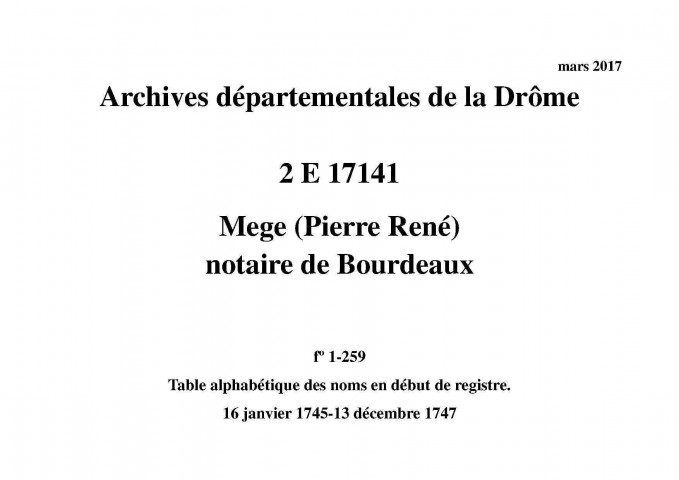 16 janvier 1745-13 décembre 1747