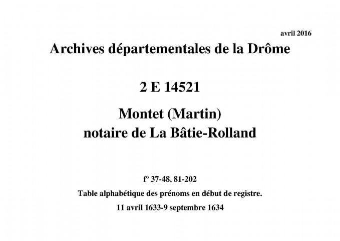 11 avril 1633-9 septembre 1634