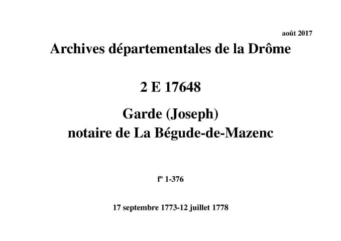 17 septembre 1773-12 juillet 1778