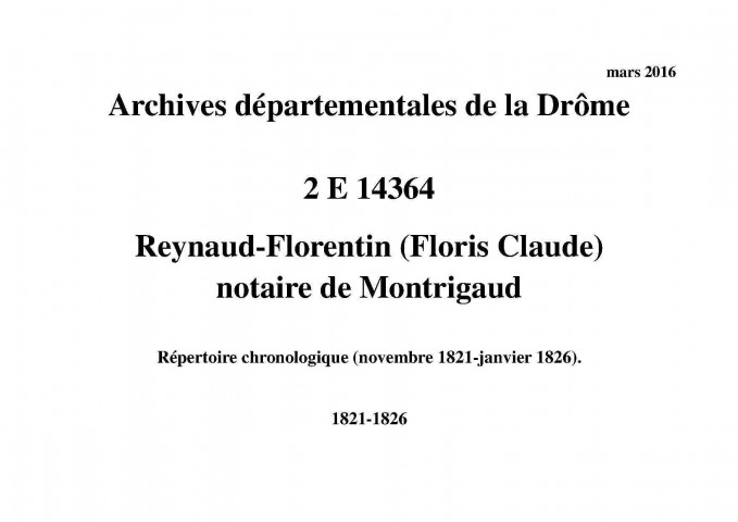 Répertoire chronologique (novembre 1821-janvier 1826).