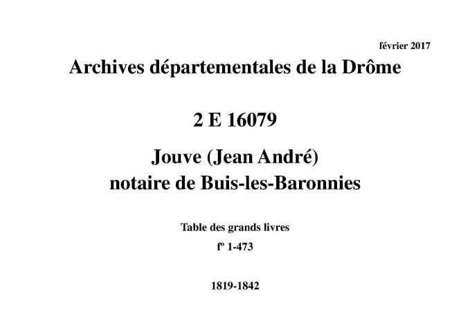 Table des grands livres (1819-1842).