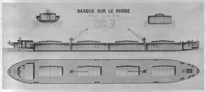 Plans coupe d'une barque sur le Rhône.