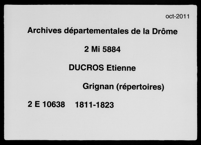 Répertoire des actes transmis à l'enregistrement (1811-1823).