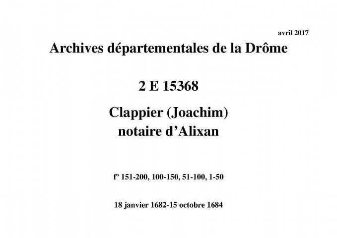 18 janvier 1682-15 octobre 1684