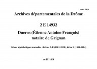 Tables alphabétiques annuelles : lettres A-E (1801-1828), lettre F (1801-1814) (an IX-1828).