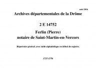 Répertoire général, avec table alphabétique en début de registre (1737-1770).