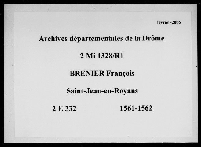 Notes brèves (octobre 1561-1562).