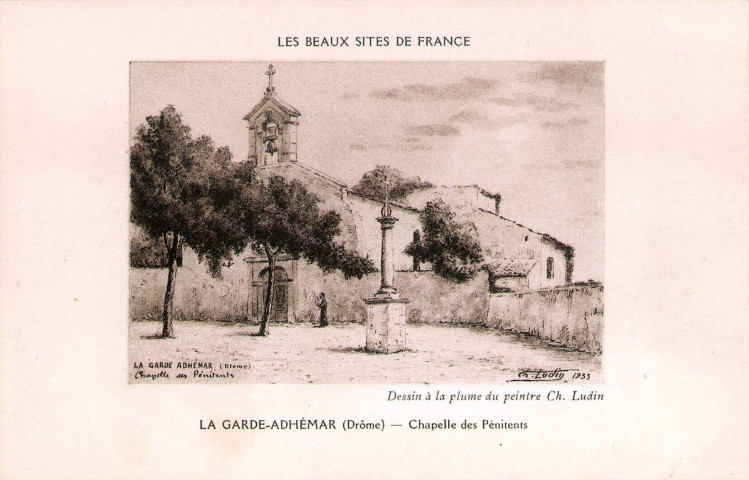 La chapelle des Pénitents, reproduction d'un dessin du peintre Charles Ludin de 1933.