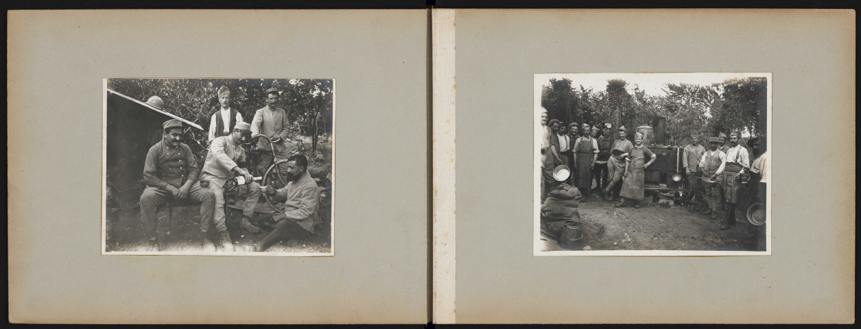 Soldats sabrant le champagne. La popote.