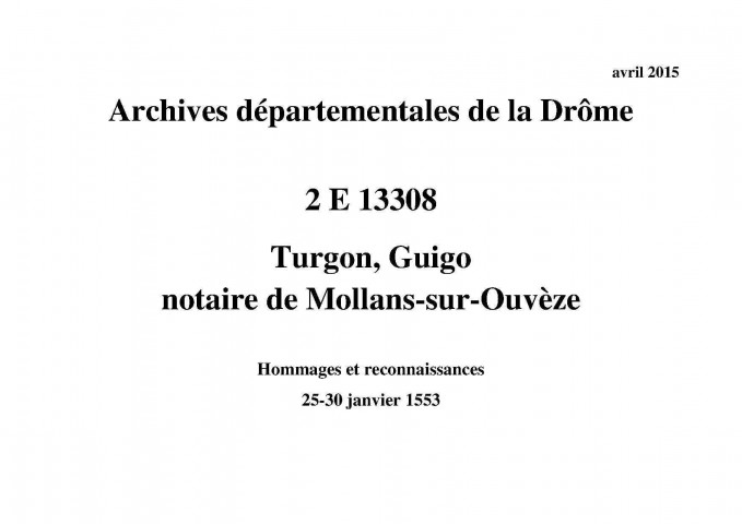 Hommages et reconnaissances (25-30 janvier 1553).