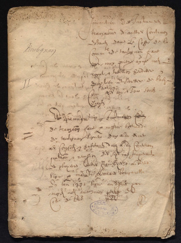 II 1. Inventaire des archives (1633-1792). Actes privés (1442-1578).