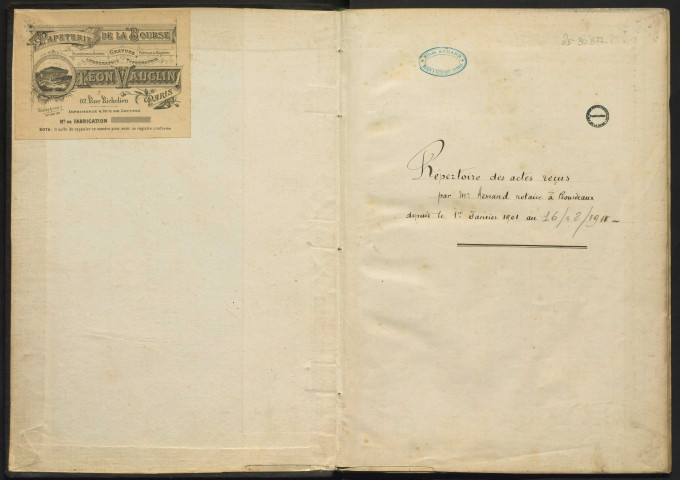 Répertoire chronologique des actes (1er janvier 1901-16 février 1911).