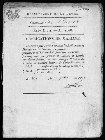 Publications de mariages (1808-1842).