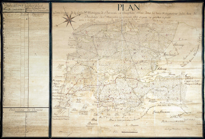 Plan de la forêt et montagne de Bouvante. Copie annotée du plan de 1779.