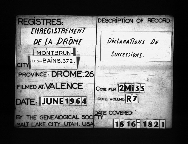 3 mai 1816 - 15 janvier 1821