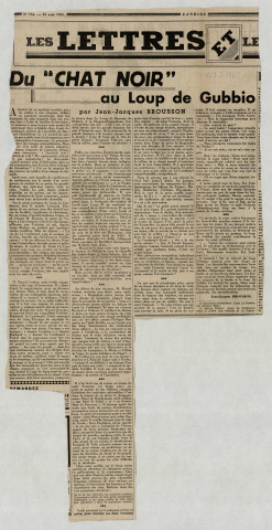 	« Du "Chat Noir" au Loup de Gubbio », rubrique Les Lettres, Candide, n° 754, 25 août 1936 Brousson, Jean-Jacques
