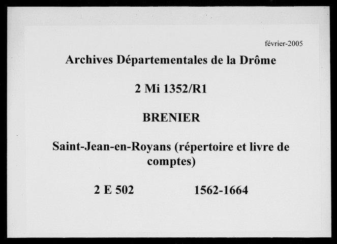 Répertoire général (1562-1664).