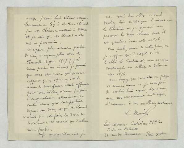 Monier Léon, (héritier et exécuteur testamentaire de son neveu Raoul Monier qui avait recommandé la publication des œuvres de Jean-Marc Bernard).