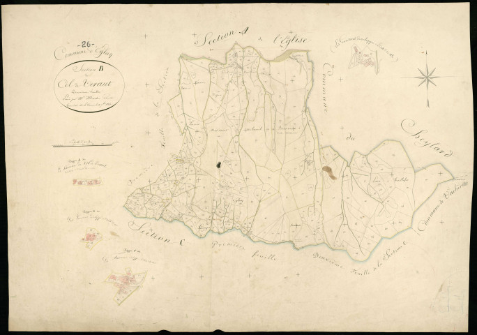 Section B2, Col de Veraut (le). Col de Veraut (hameau de), Lançons (hameau des), Faucons (hameau des), Gentons (hameau des) (agrandissements).