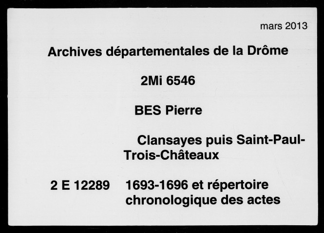 2 janvier 1693-6 mai 1696