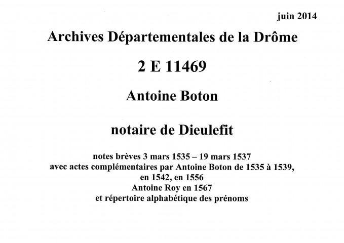 Notes brèves (31 mars 1535-19 mars 1537).