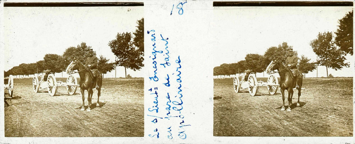 Saint-Apollinaire. - Le sous-lieutenant Jean Encoignard à cheval.