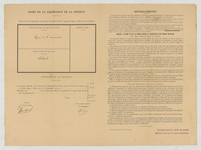 Berthile Balayn. - Secours : correspondance (1915), pension : notification (1916).