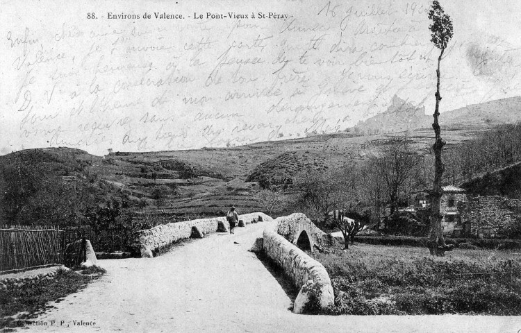 Saint-Péray (Ardèche). - Le pont sur le Mialan détruit par les inondations du 8 et 9 octobre 1907.