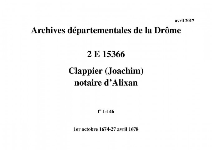 1er octobre 1674-27 avril 1678