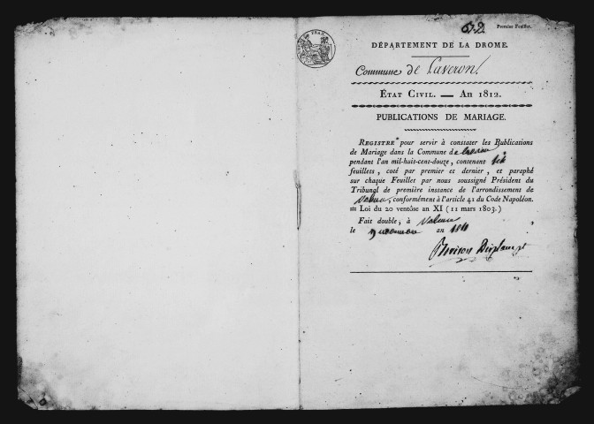 Publications de mariages (1812).