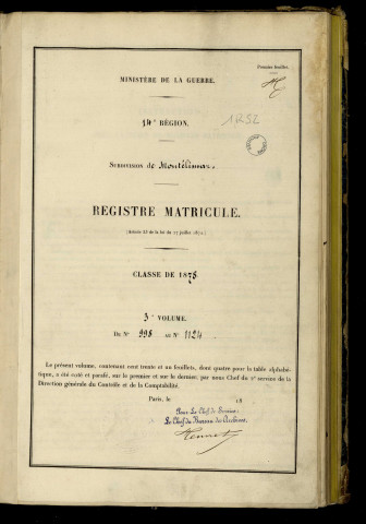 n°998-1124 avec table alphabétique.