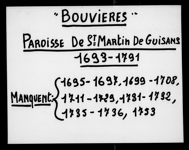 Paroisse de Guisans. - Baptêmes, mariages, sépultures (1693-1791).