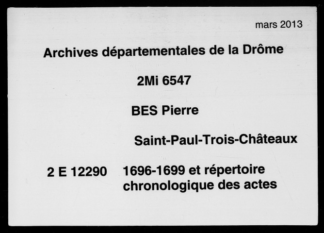 9 mai 1696-25 janvier 1699