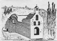 Aleyrac.- Reproduction d'une gravure de M. Mendist du 21 mai 1982, représentant l'église du prieuré.