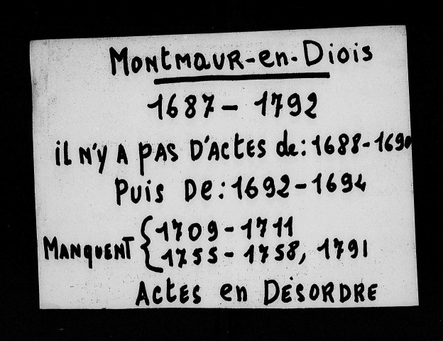 Baptêmes, mariages, sépultures (1687-1792).