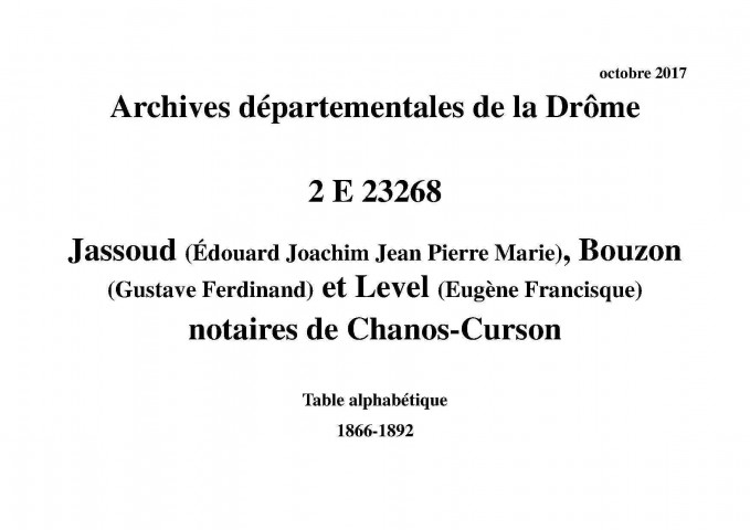 Table alphabétique (1866-1892).