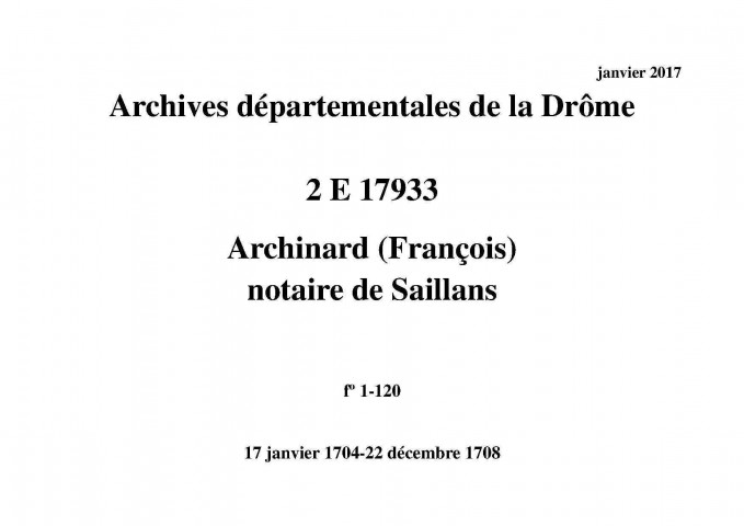 17 janvier 1704-22 décembre 1708