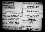 Baptêmes, mariages, sépultures (1698-1792).