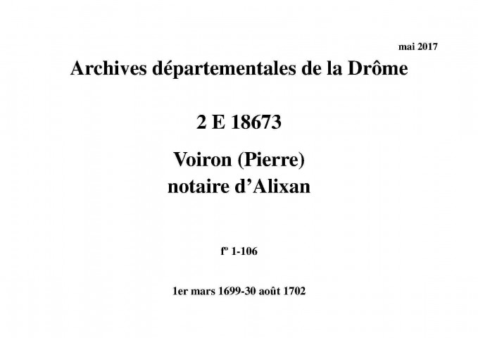 1er mars 1699-30 août 1702