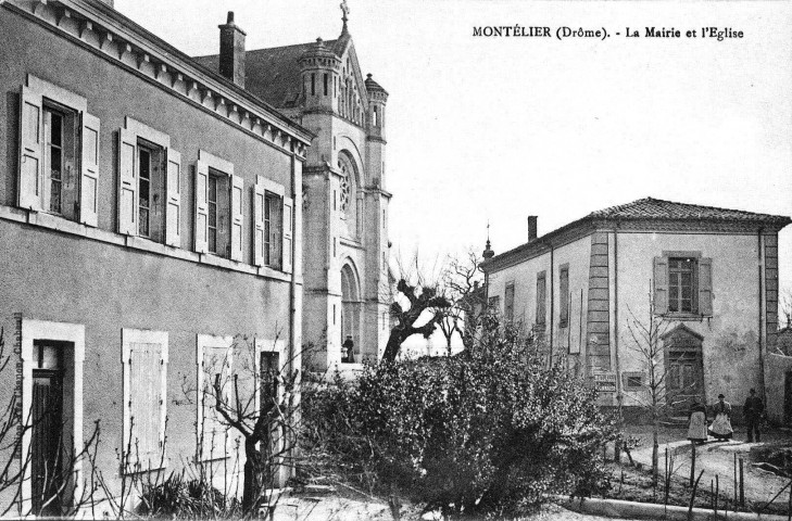 Le groupe scolaire, la mairie et l'église Saint-Prix.