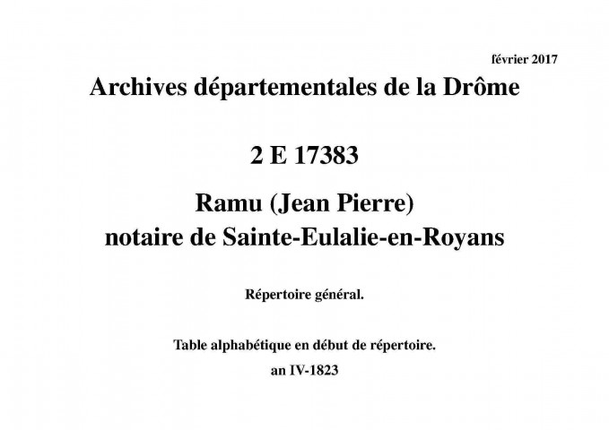 Répertoire général (An IV-1823).