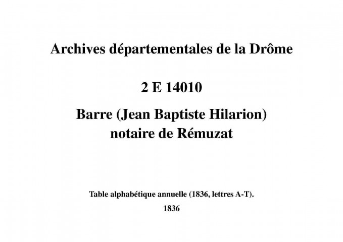 Table alphabétique annuelle (1836, lettres A-T) (1836).