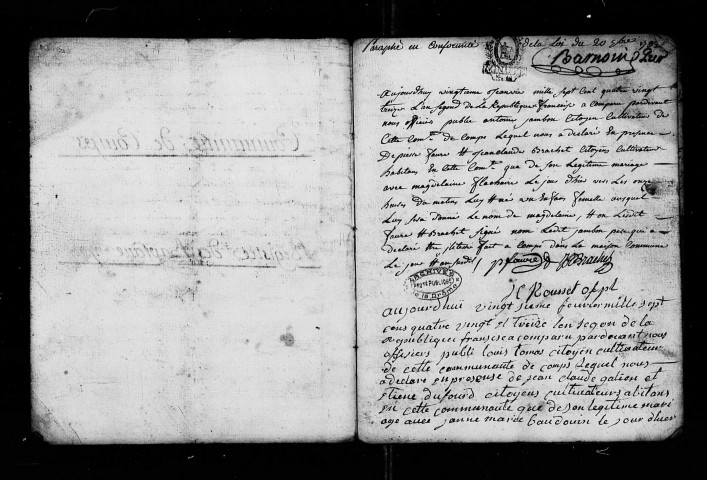 Naissances, mariages, décès (an II-an IX).