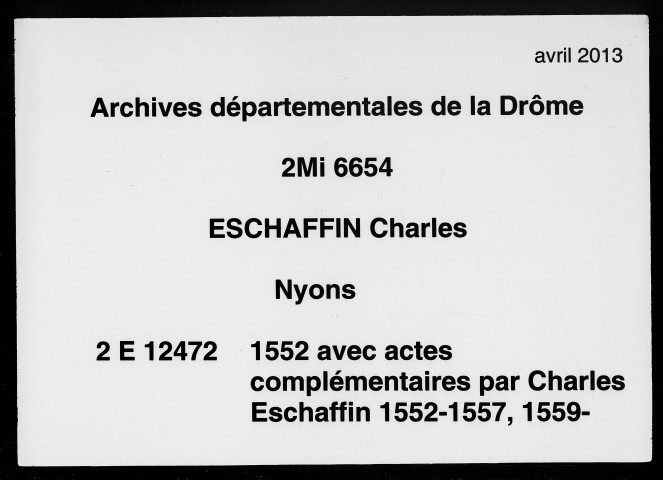 Notes brèves (5 janvier-10 décembre 1552).