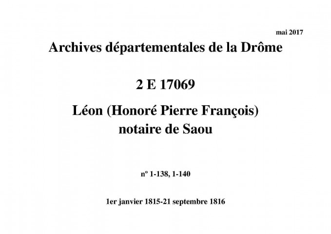 1er janvier 1815-21 septembre 1816